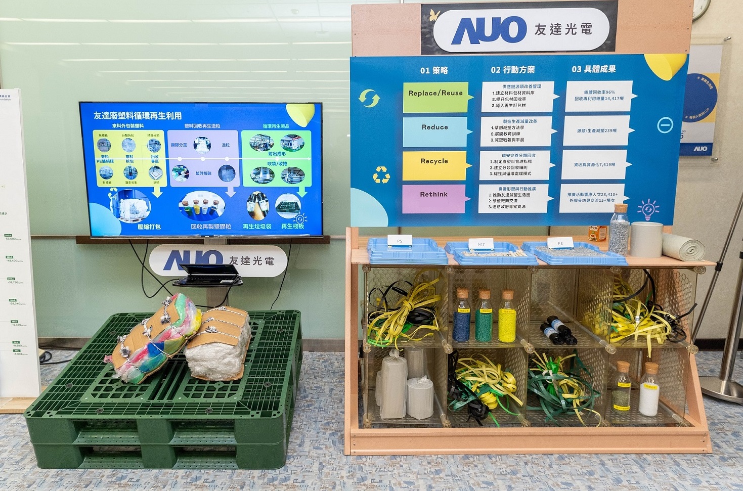 友達回應市場綠色訴求，與客戶通力開發(fā)綠色產品，2023年超過150支產品導入塑膠、金屬、玻璃等再生料，擴大再生料應用廣度並創(chuàng)造經濟效益，獲「循環(huán)經濟領袖獎」