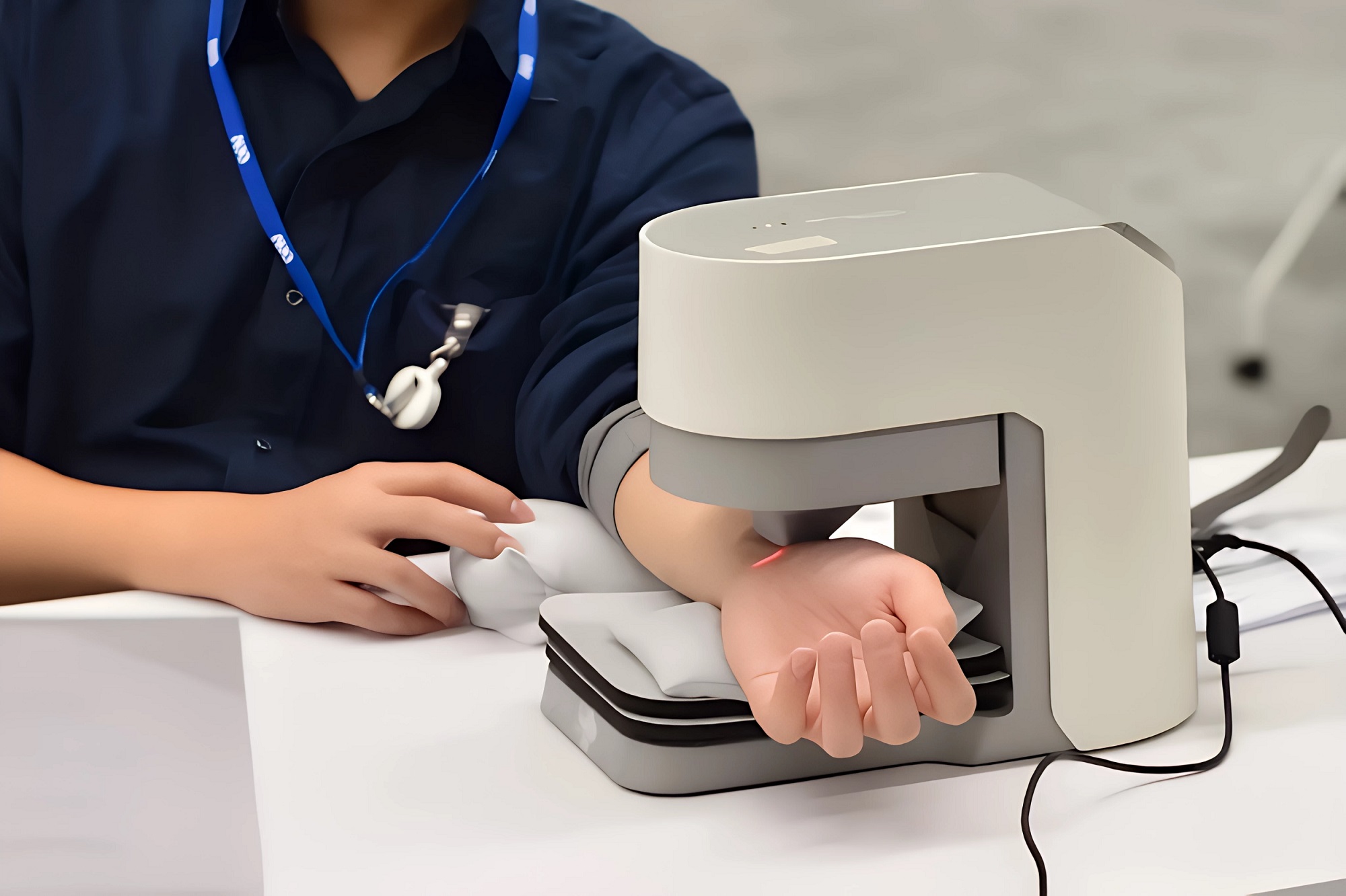 友達(dá)耘康中醫(yī)數(shù)位化檢測解決方案之脈象檢測系統(tǒng)採用高靈敏多點(diǎn)式壓力感測器，可真實(shí)還原「寸、關(guān)、尺」三部脈象量測結(jié)果